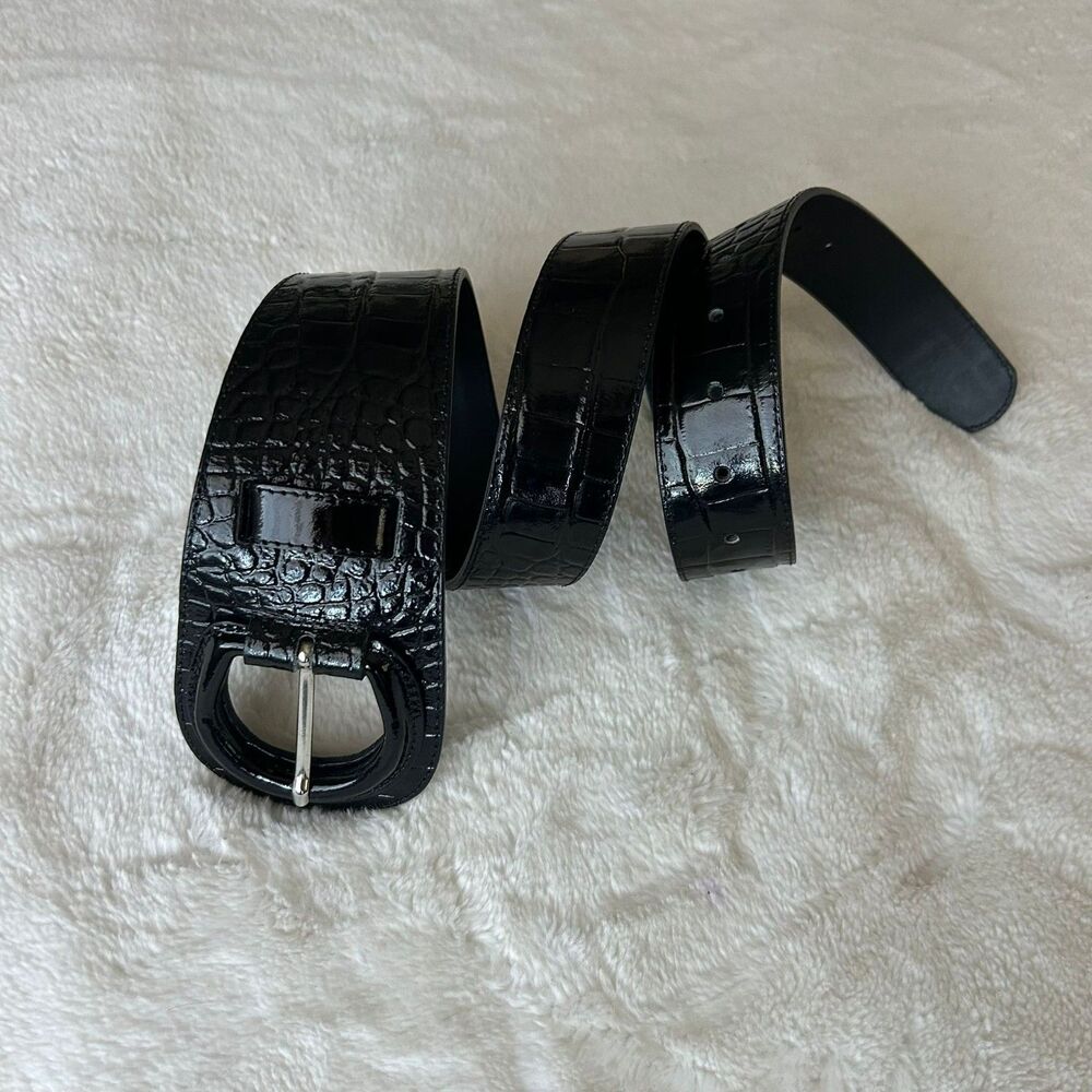 Anne Fontaine Womens Leather Wide Belt Black Statement Equestrian Made France OS